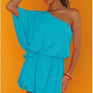 Show Me Your MuMu One Shoulder Dress in Vibrant Blue